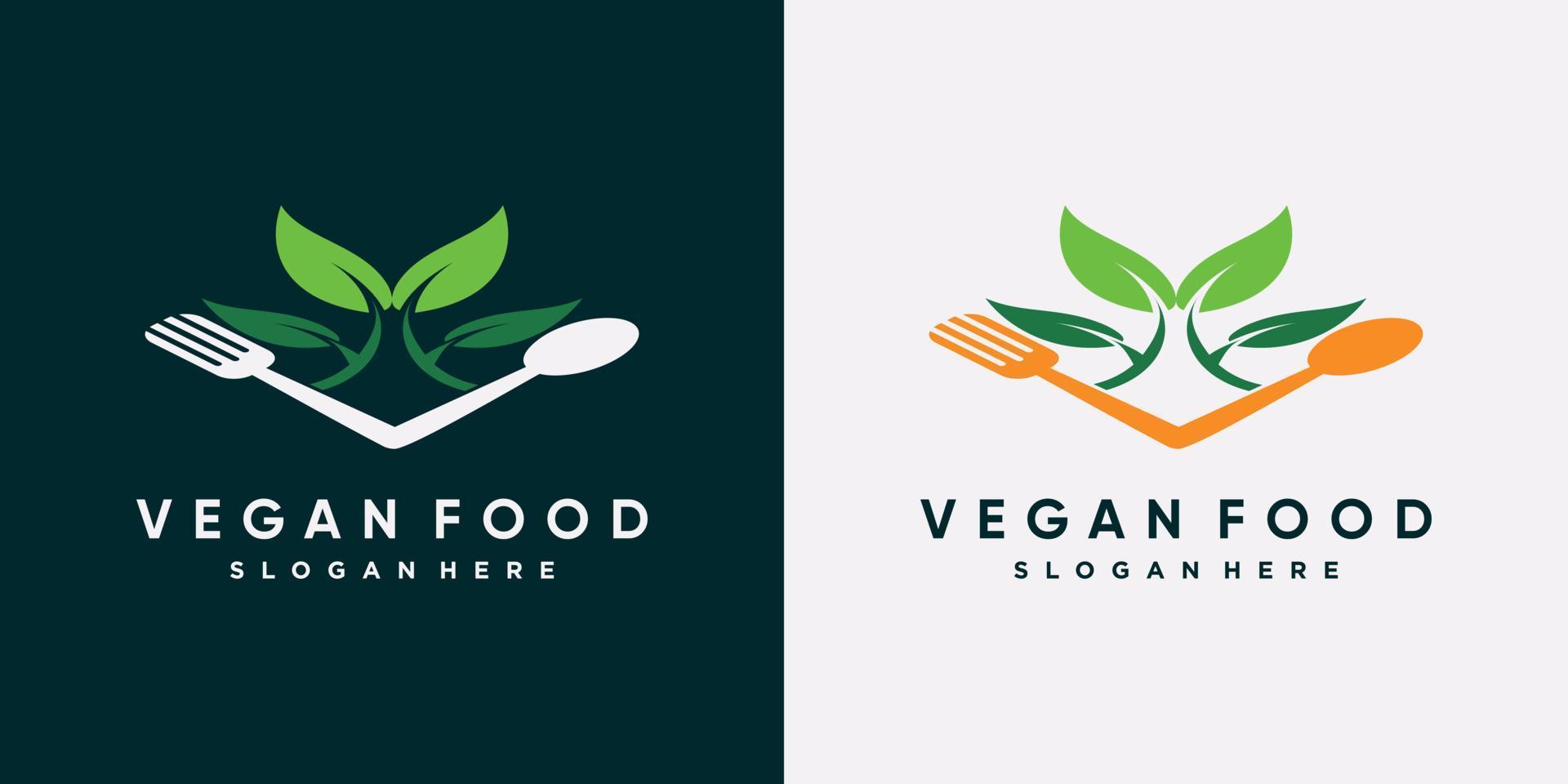 Vegan food logo design template for restauran with creative element vector