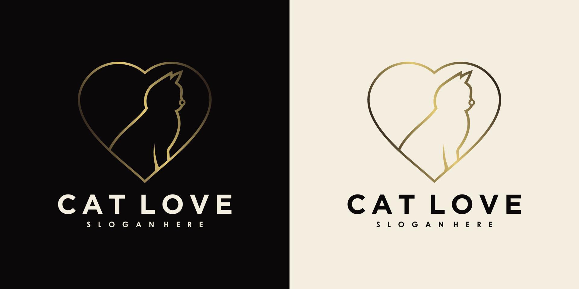 diseño de amor de logotipo de mascota con elemento creativo perro y gato vector
