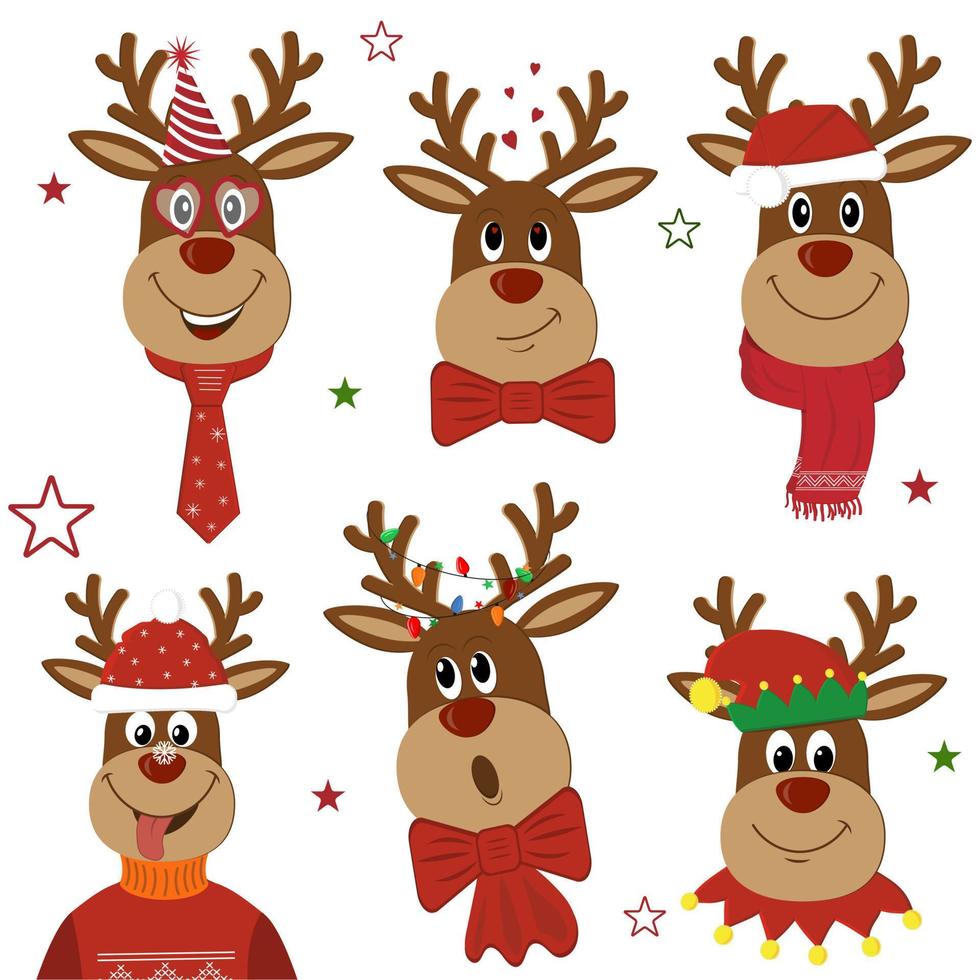 Reindeer Christmas character, vector illustration isolated on white background