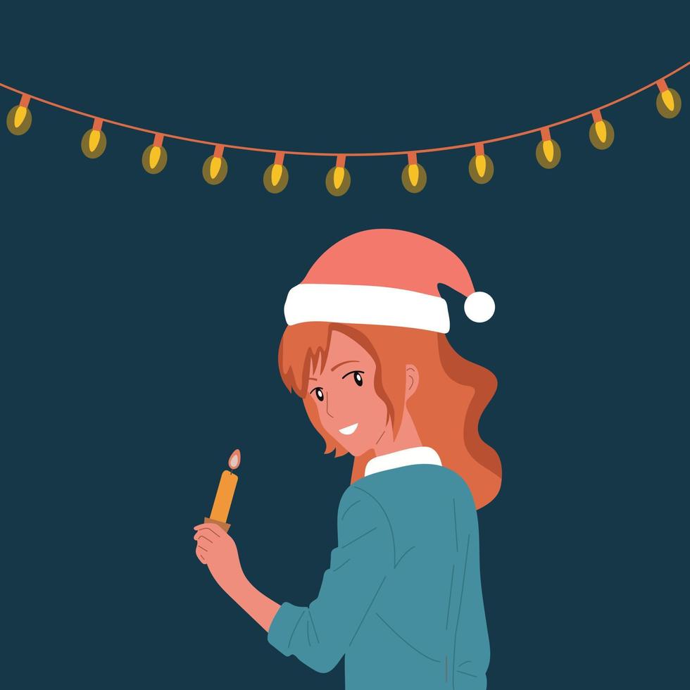 felicidad navideña de la mujer. árbol de navidad, regalos. ilustración vectorial vector