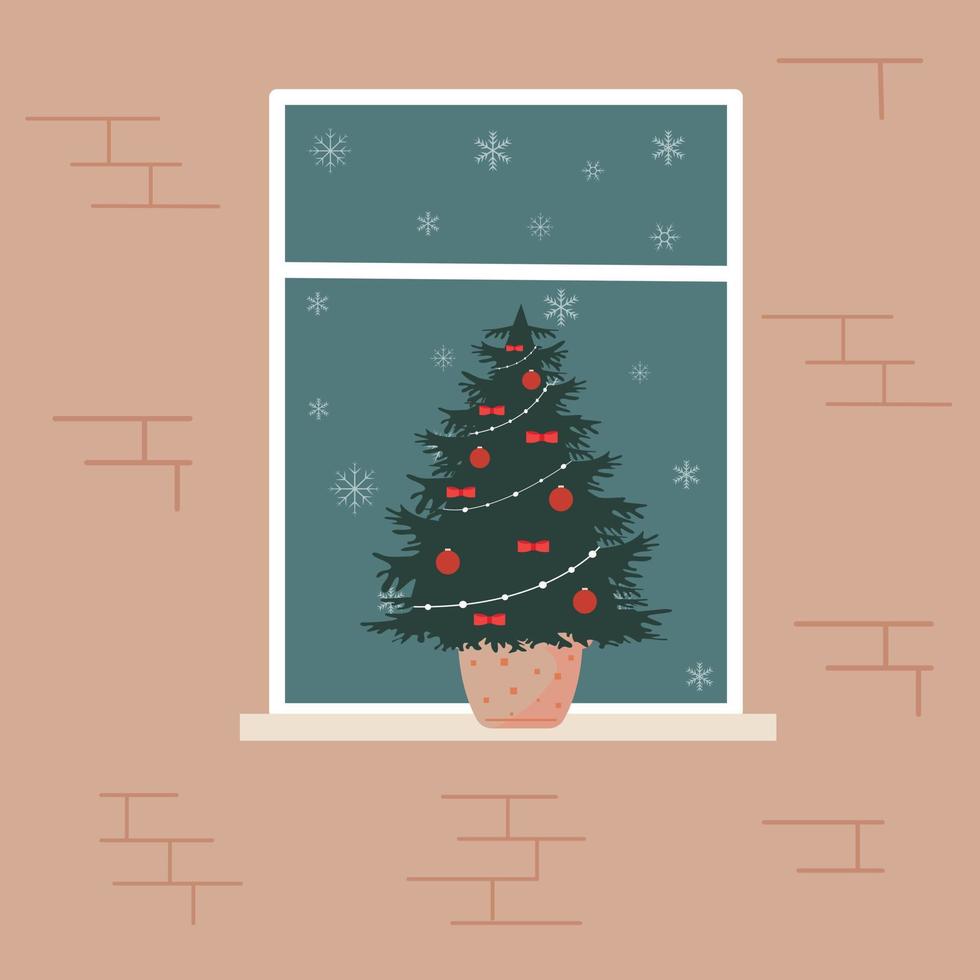 Christmas green tree, gifts, happiness. Holiday.Vector illustration. vector