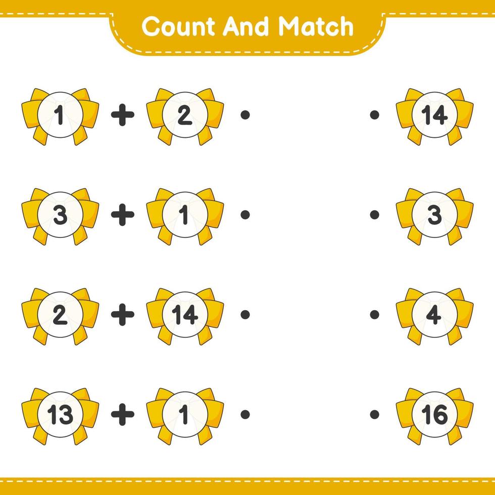 Count and match, count the number of Ribbon and match with the right numbers. Educational children game, printable worksheet, vector illustration