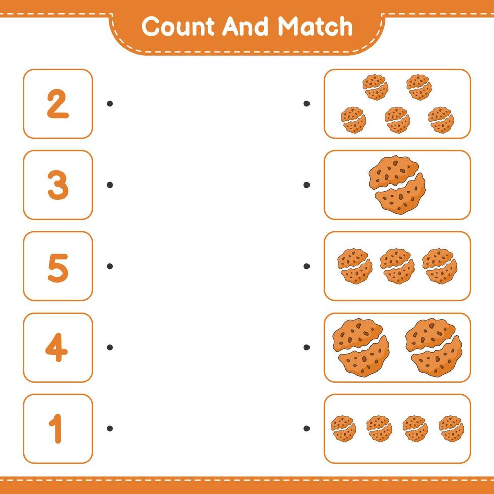 Count and match, count the number of Cookie and match with the right numbers. Educational children game, printable worksheet, vector illustration