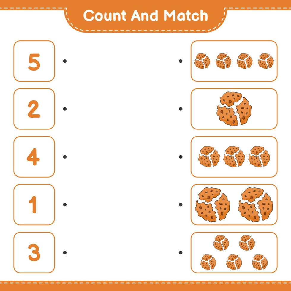 Count and match, count the number of Cookie and match with the right numbers. Educational children game, printable worksheet, vector illustration