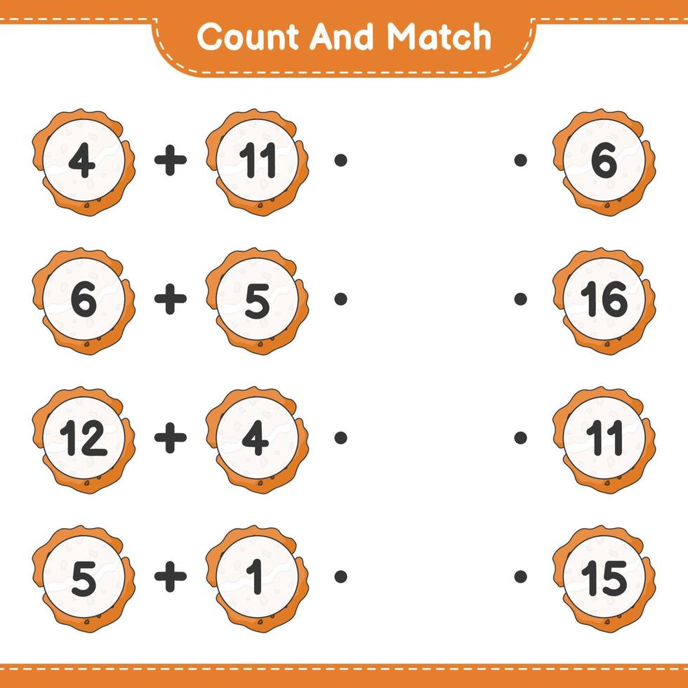 Count and match, count the number of Cookie and match with the right numbers. Educational children game, printable worksheet, vector illustration