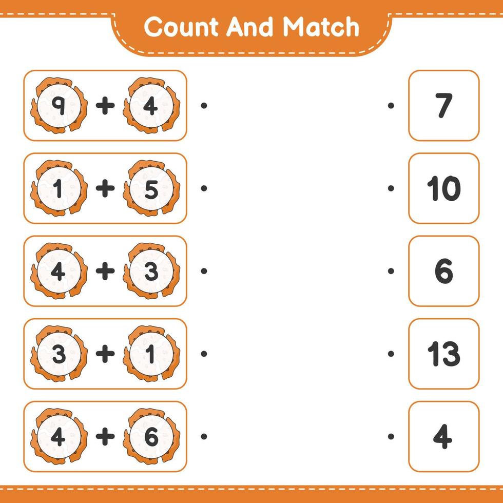 Count and match, count the number of Cookie and match with the right numbers. Educational children game, printable worksheet, vector illustration