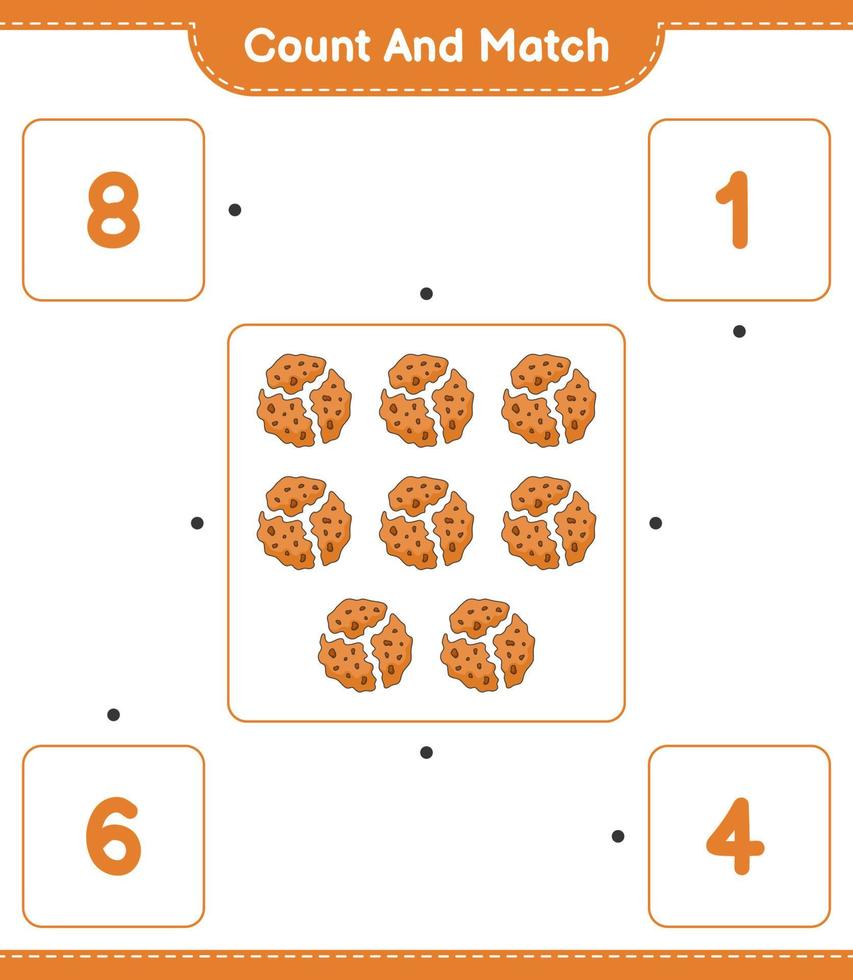 Count and match, count the number of Cookie and match with the right numbers. Educational children game, printable worksheet, vector illustration