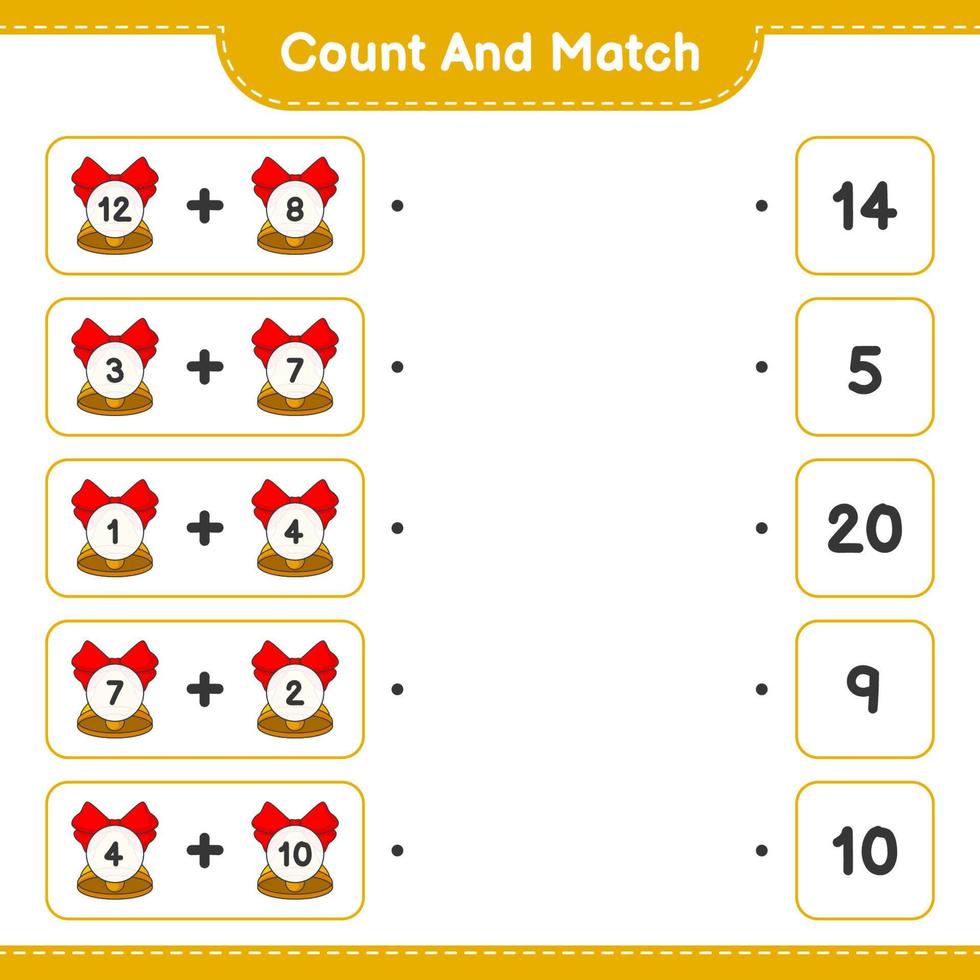 Count and match, count the number of Christmas Bell and match with the right numbers. Educational children game, printable worksheet, vector illustration