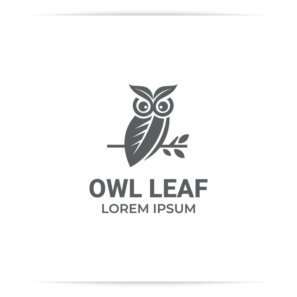 logo design owl leaf line, head, green, nature, symbol vector. for animal rescue and zoo vector