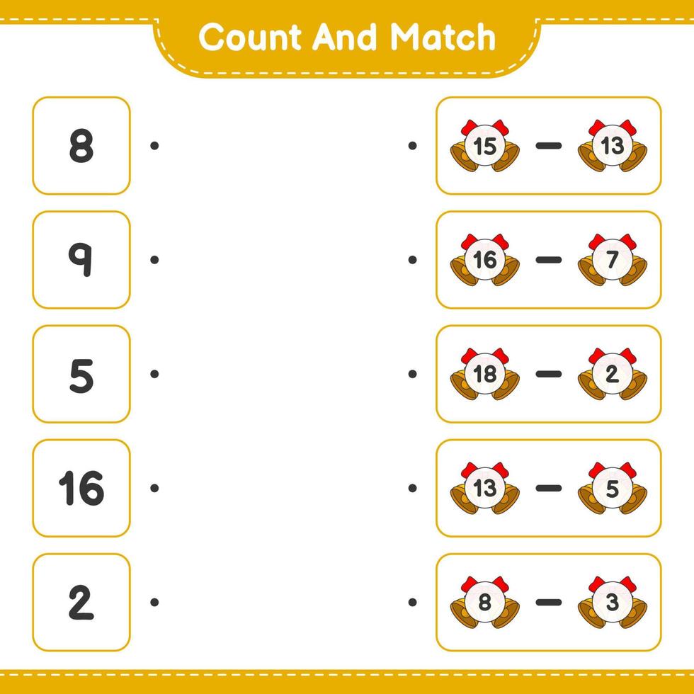 Count and match, count the number of Christmas Bell and match with the right numbers. Educational children game, printable worksheet, vector illustration