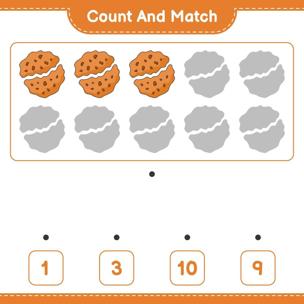 Count and match, count the number of Cookie and match with the right numbers. Educational children game, printable worksheet, vector illustration