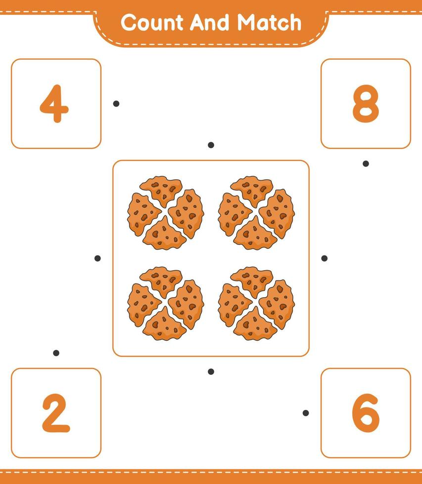 Count and match, count the number of Cookie and match with the right numbers. Educational children game, printable worksheet, vector illustration