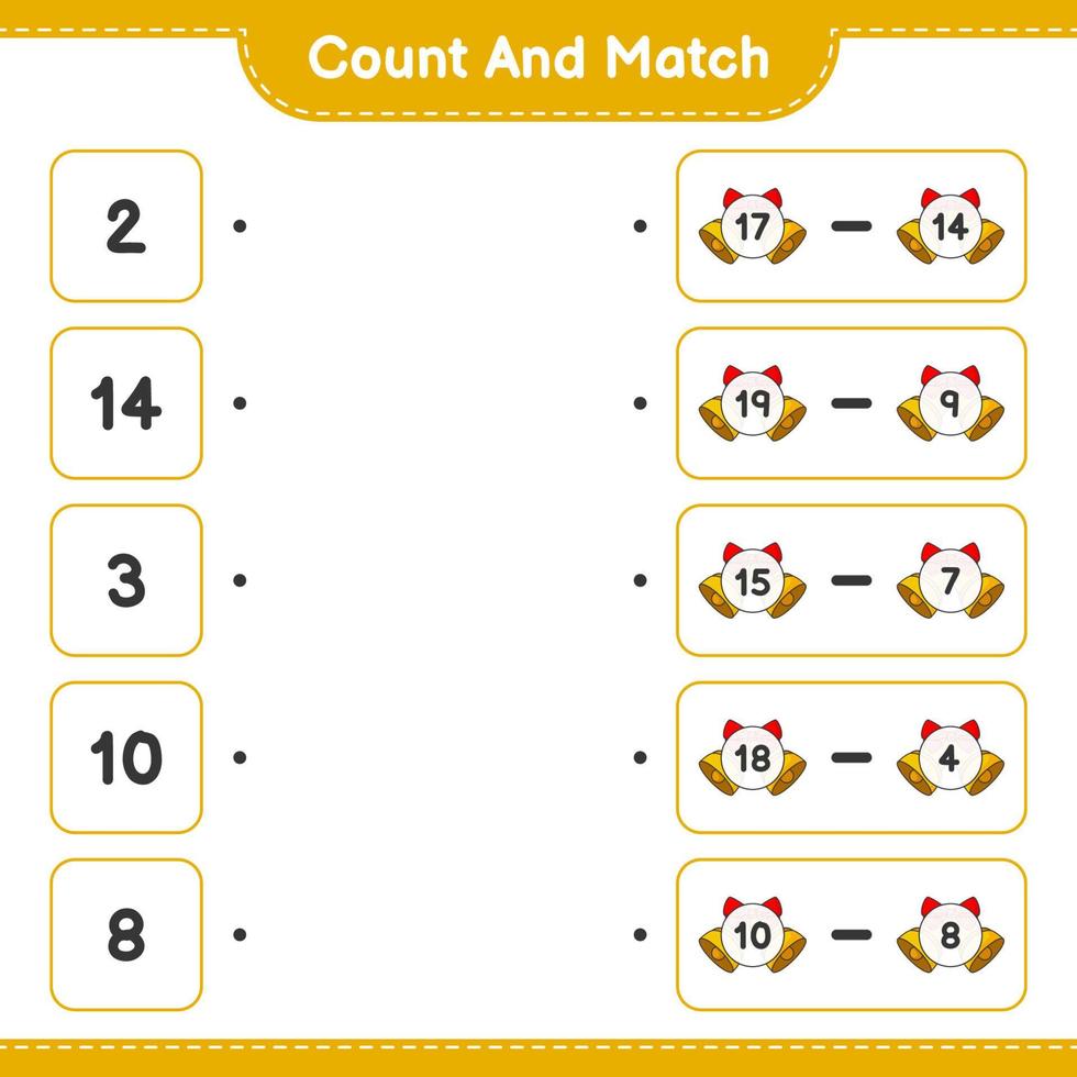 Count and match, count the number of Christmas Bell and match with the right numbers. Educational children game, printable worksheet, vector illustration