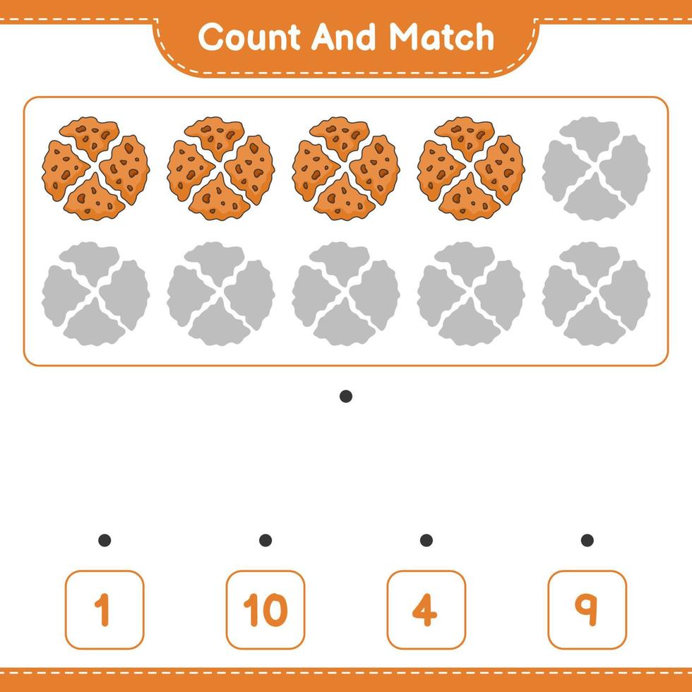 Count and match, count the number of Cookie and match with the right numbers. Educational children game, printable worksheet, vector illustration