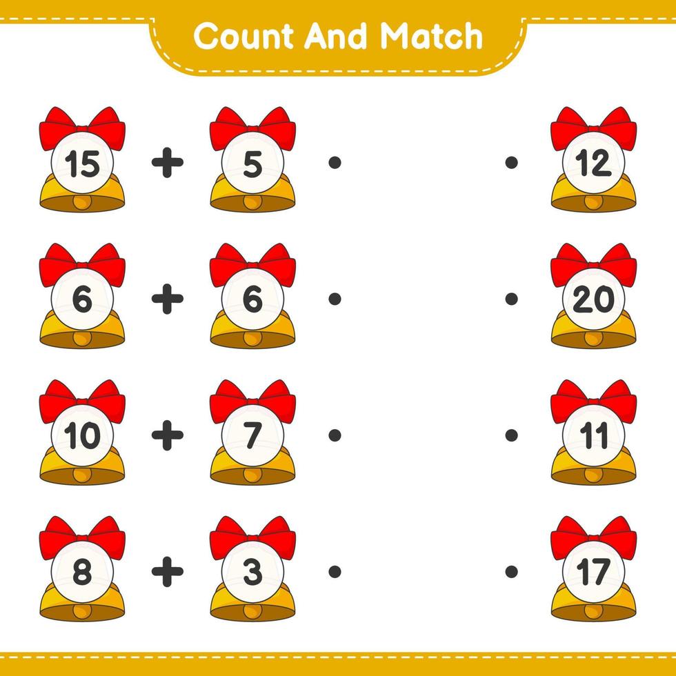 Count and match, count the number of Christmas Bell and match with the right numbers. Educational children game, printable worksheet, vector illustration