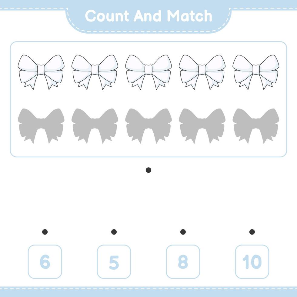 Count and match, count the number of Ribbon and match with the right numbers. Educational children game, printable worksheet, vector illustration