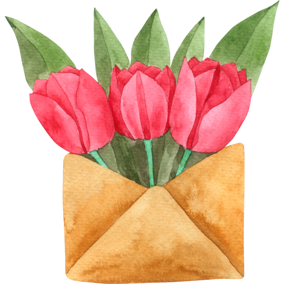 aquarela de envelope de flores png