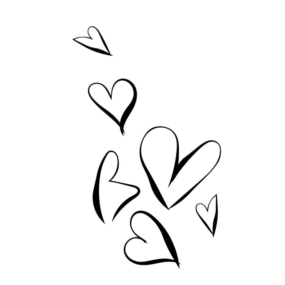 Black and white drawing of hearts. Ink drawing. Isolated. vector