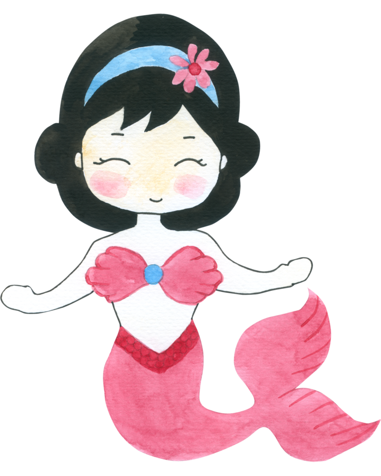 sirena acquerello cartone animato carino png