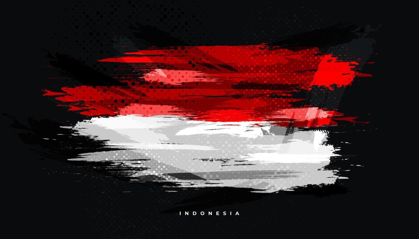 Indonesia Flag with Brush Concept. Happy Indonesian Independence Day. Flag of Indonesia in Grunge Style vector