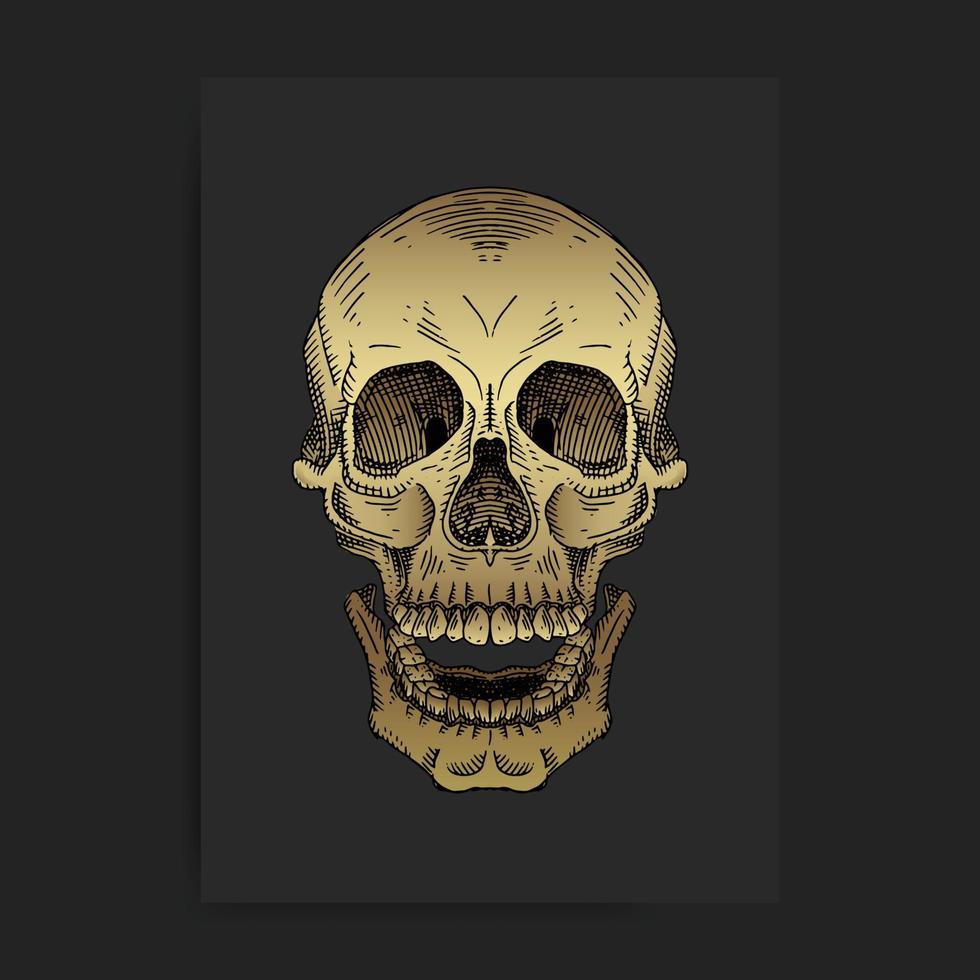 Gold skull head with open mouth vector