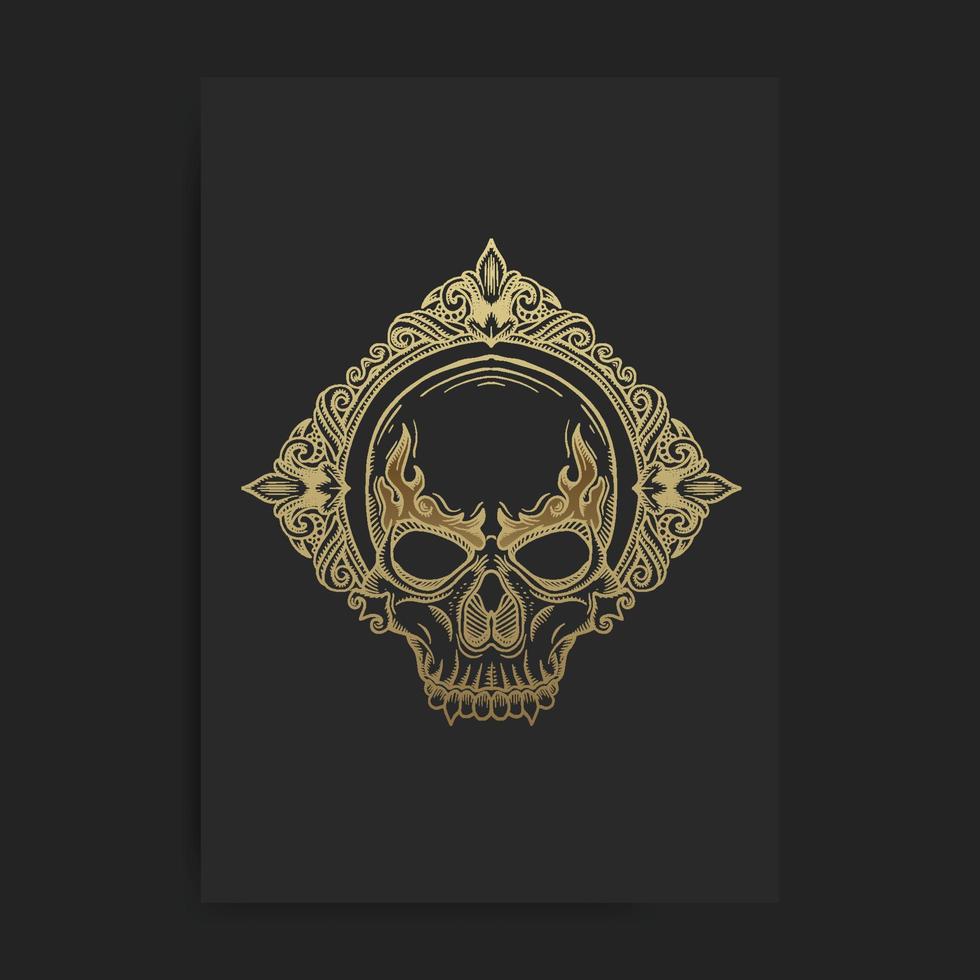 Gold skull head with ornament vector