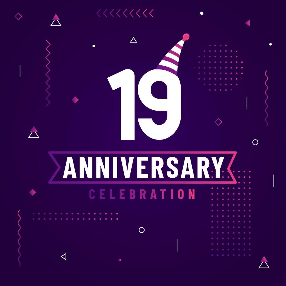 19 years anniversary greetings card, 19 anniversary celebration background free vector. vector