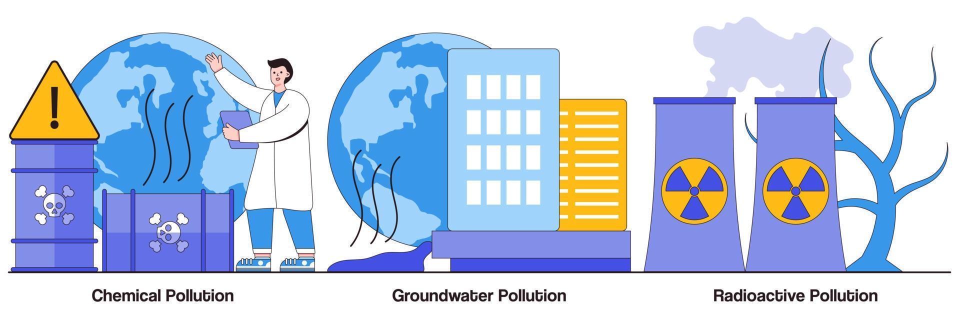 paquete ilustrado de contaminación química, de aguas subterráneas y radiactiva vector