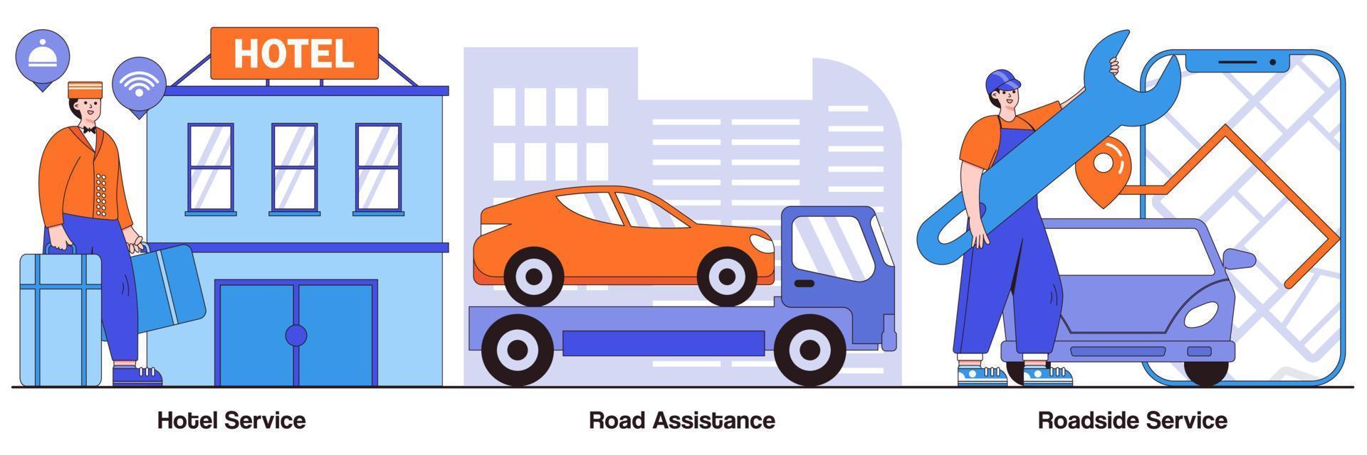 Hotel Service, Roadside Assistance, and Service Illustrated Pack vector