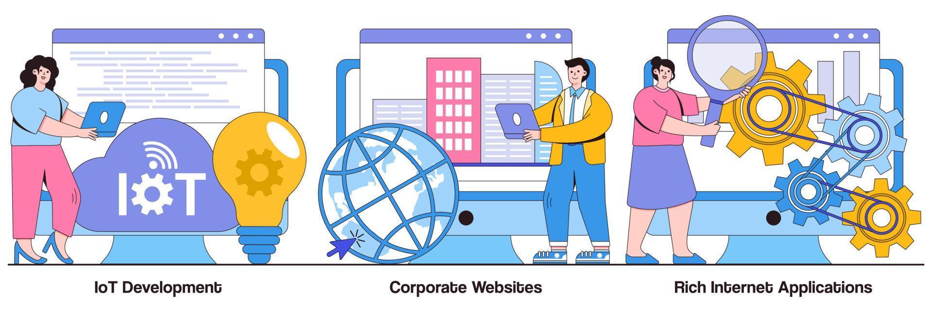 IoT Development, Corporate Website, and Rich Internet Applications Illustrated Pack vector