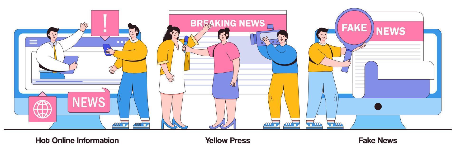 Hot Online Information, Yellow Press, and Fake News Illustrated Pack vector