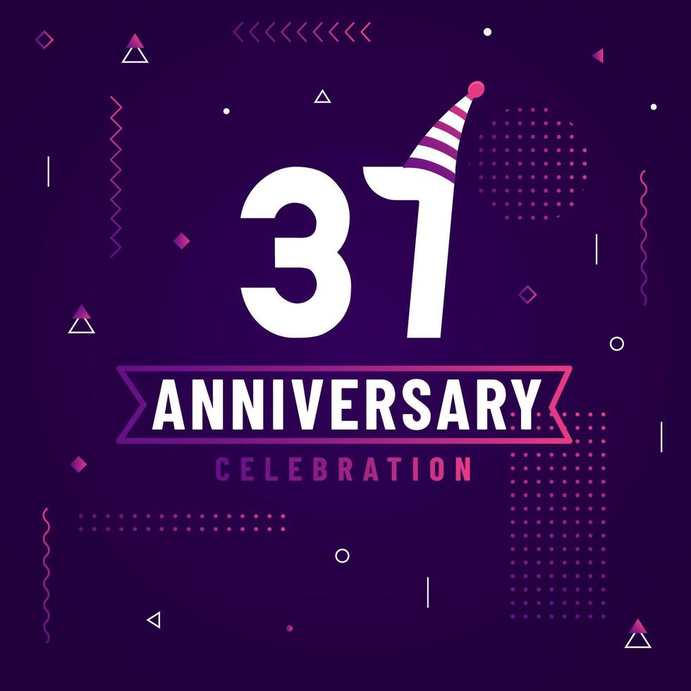 Tarjeta de saludos de aniversario de 37 años, vector libre de fondo de celebración de 37 aniversario.