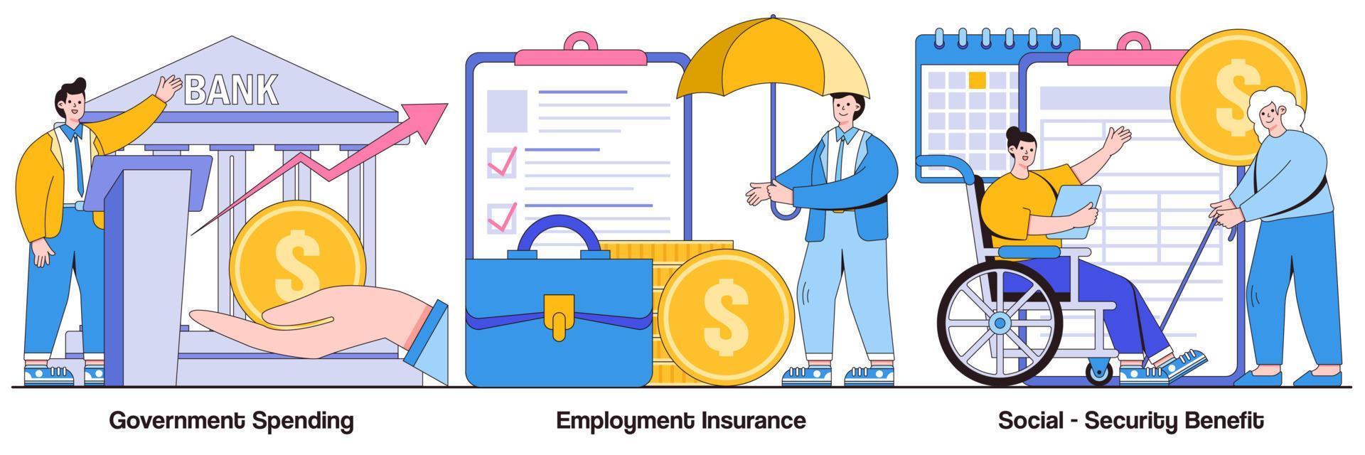 Government Spending, Employment Insurance, and Social-Security Benefit Illustrated Pack vector