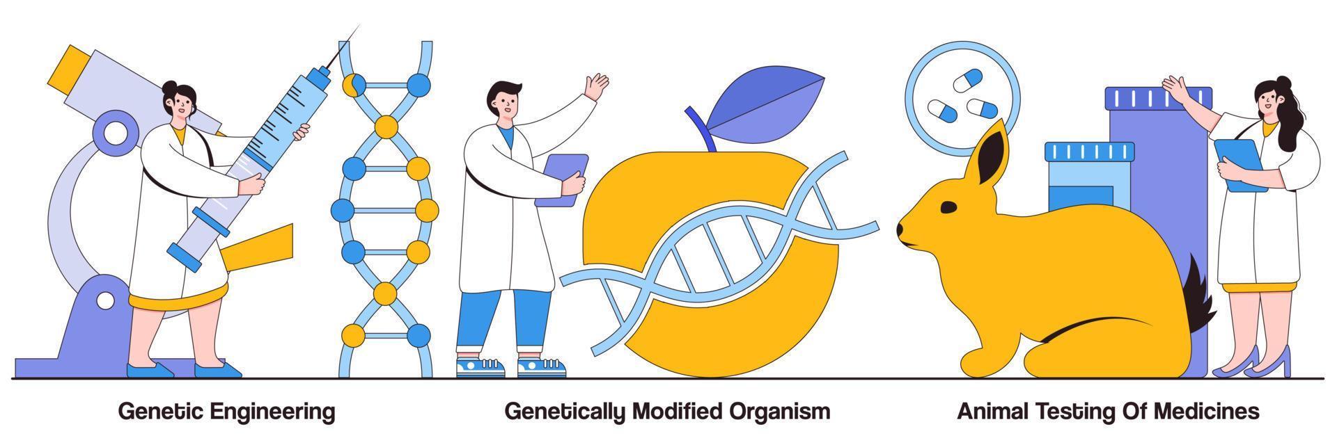 Genetic Engineering, Genetically Modified Organism, and Animal Testing of Medicines Illustrated Pack vector
