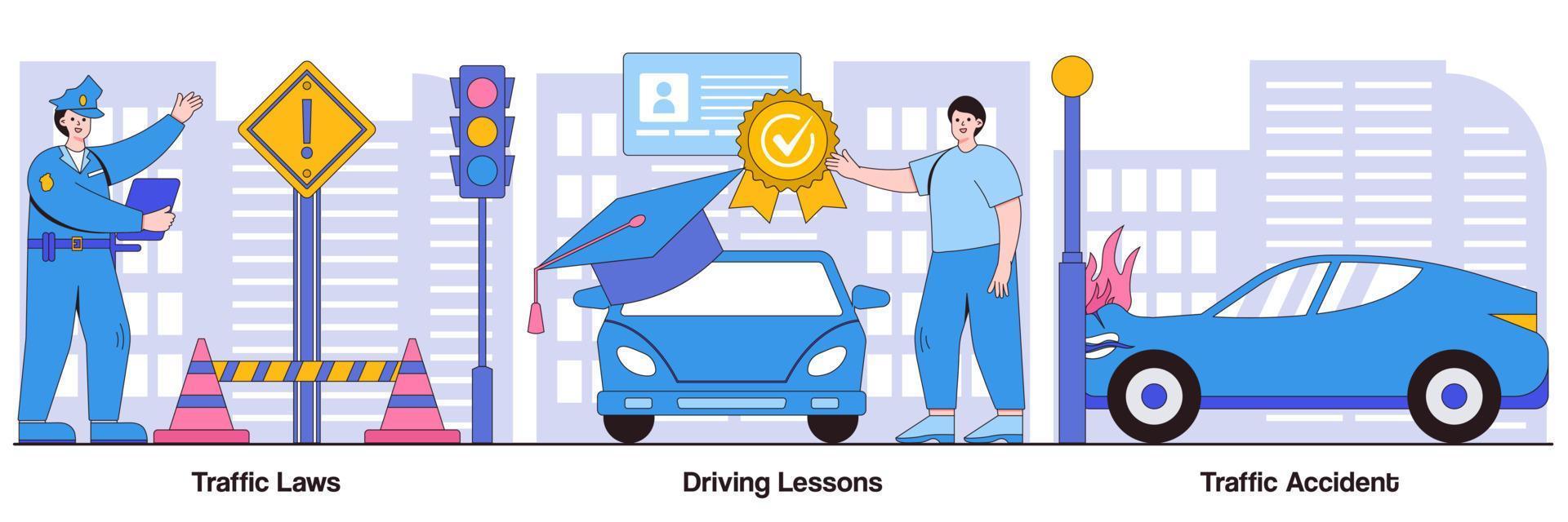 Traffic Laws, Driving Lessons, and Traffic Accident Illustrated Pack vector