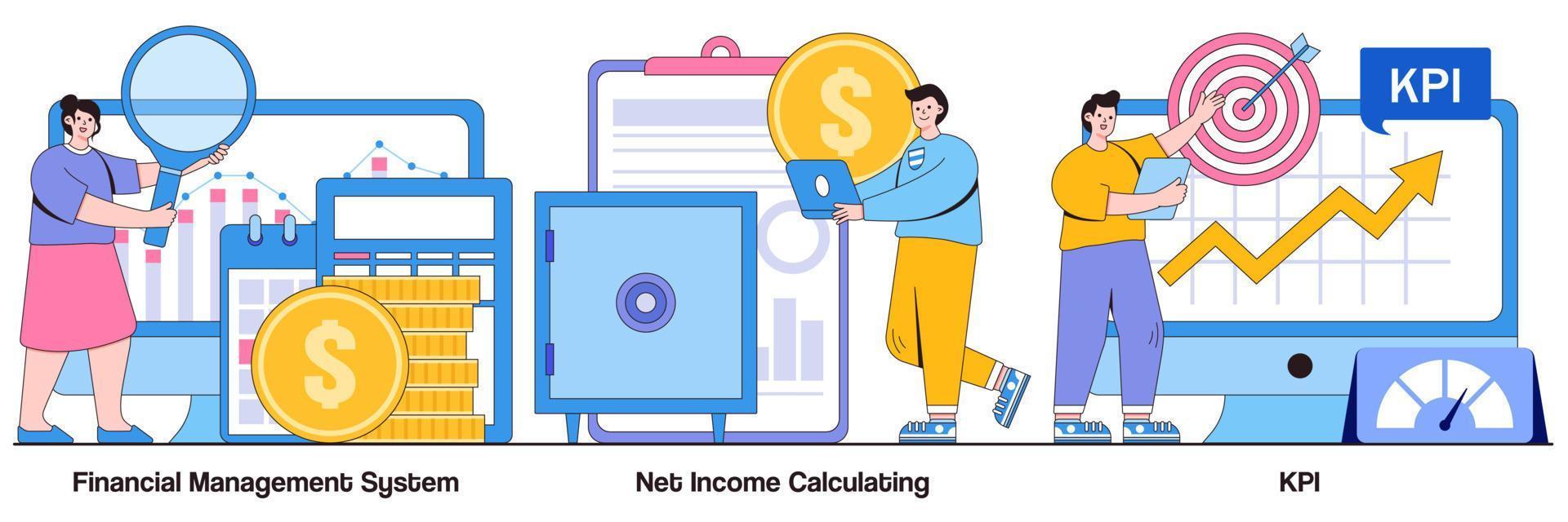 Financial Management System, Net Income Calculating, and Kpi Illustrated Pack vector