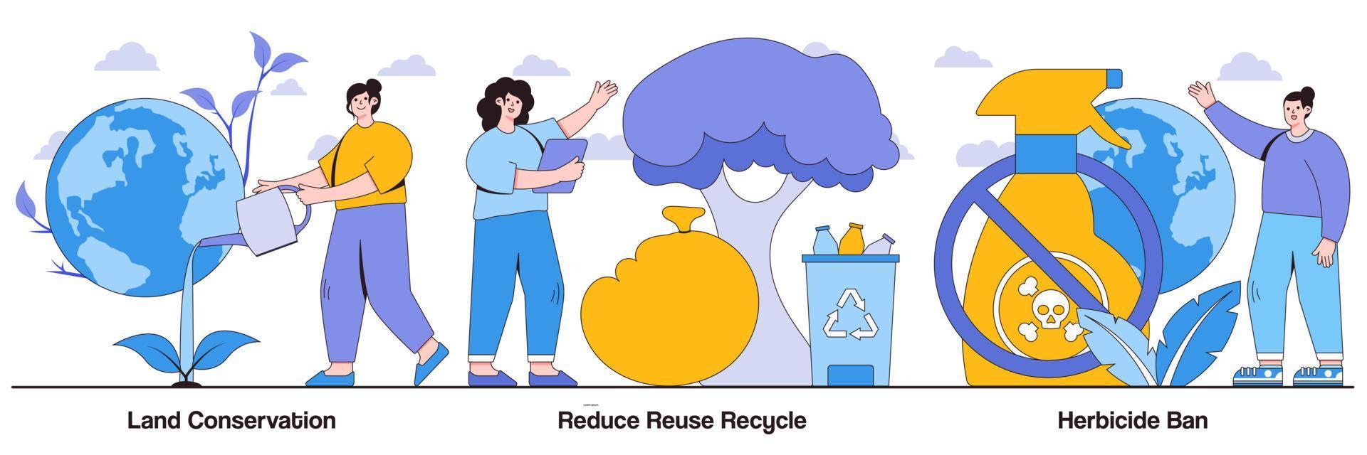 Land Conservation, Reduce Reuse Recycle, and Herbicide Ban Illustrated Pack vector