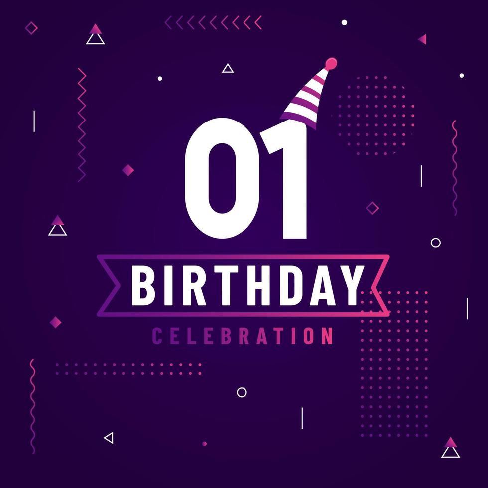 Tarjeta de felicitaciones de cumpleaños de 1 año, vector libre de fondo de celebración de 1 cumpleaños.