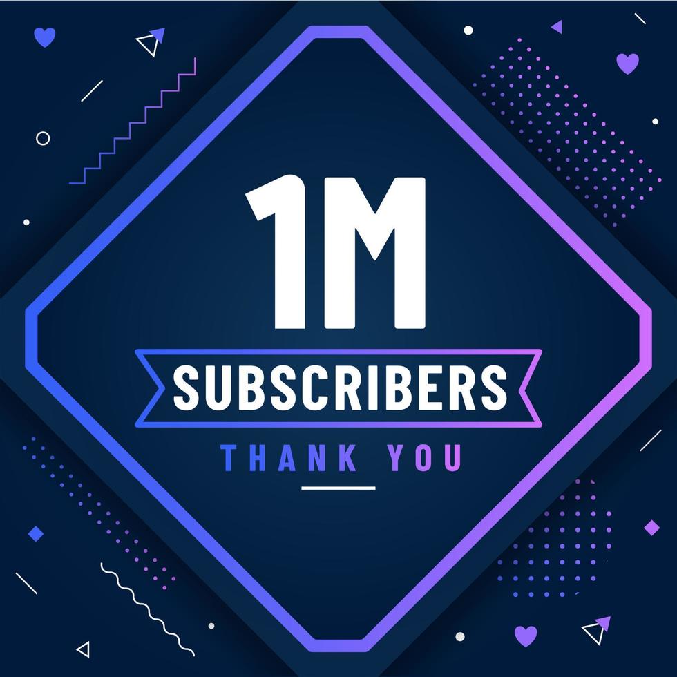 Thank you 1M subscribers, 1000000 subscribers celebration modern colorful design. vector