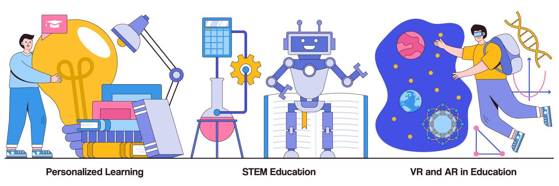 Personalized Learning, Stem Education, VR, and AR in Education Illustrated Pack vector