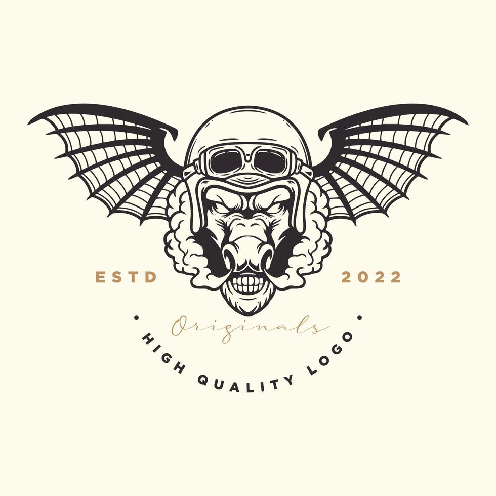 biker template logo with bull's head and smoky wings. vector