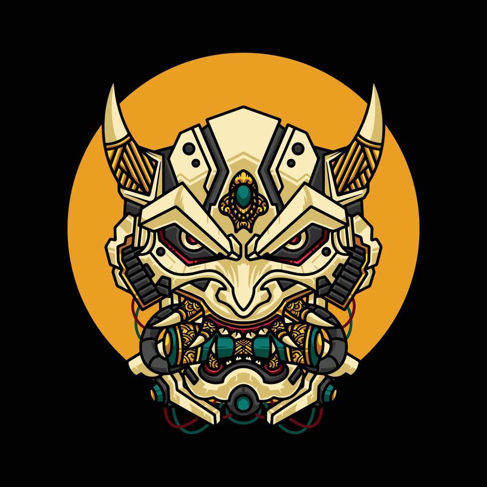 logotipo de personaje demoníaco, máscara de demonio samurai robot de ilustración. vector