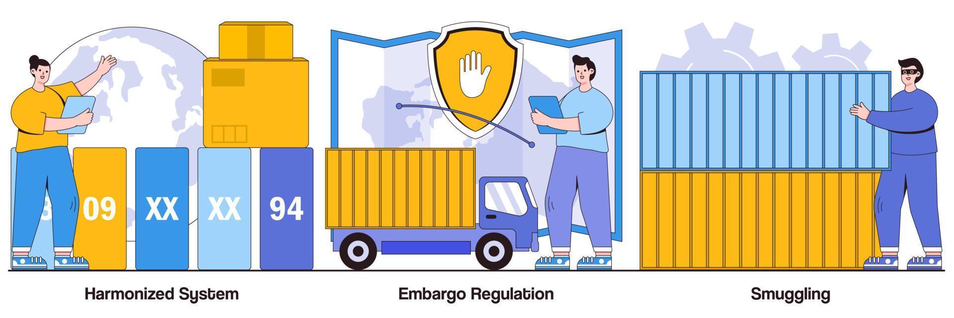 Harmonized System, Embargo Regulation, Smuggling with People Characters Illustrations Pack vector