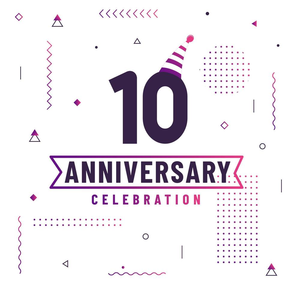 10 years anniversary greetings card, 10 anniversary celebration background free vector. vector