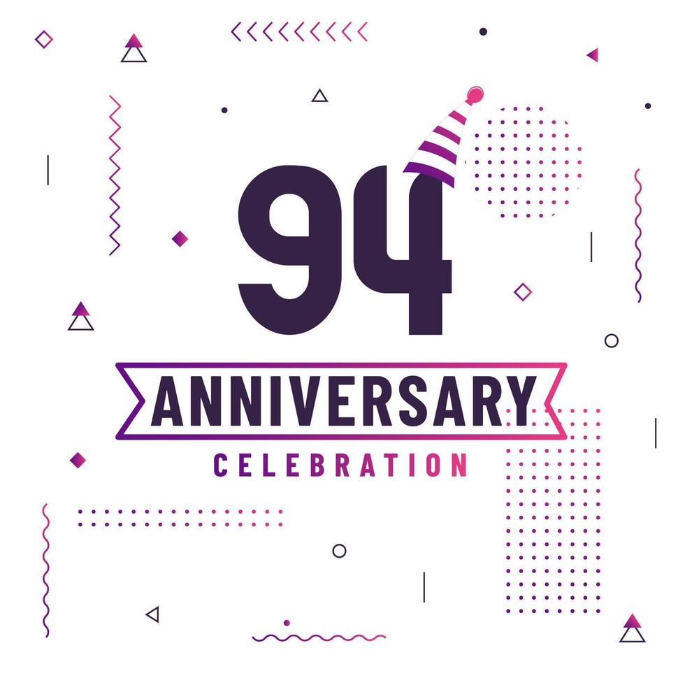 94 years anniversary greetings card, 94 anniversary celebration background free vector. vector