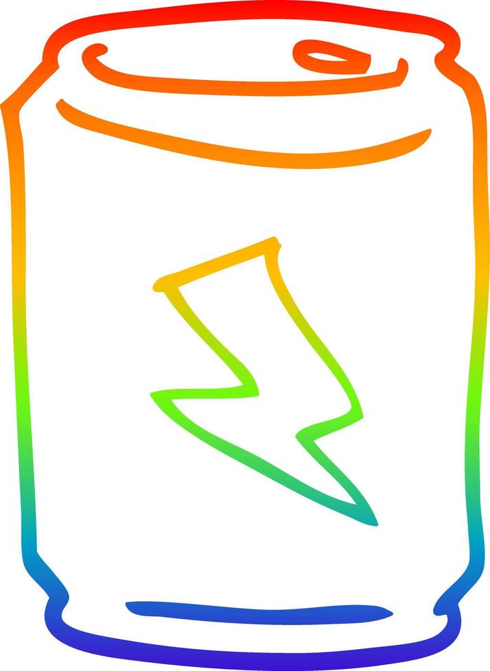 rainbow gradient line drawing cartoon can of energy drink vector