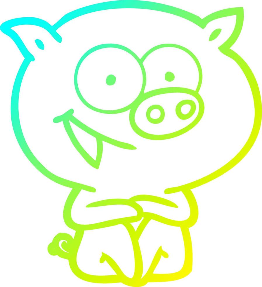 cold gradient line drawing cheerful sitting pig cartoon vector