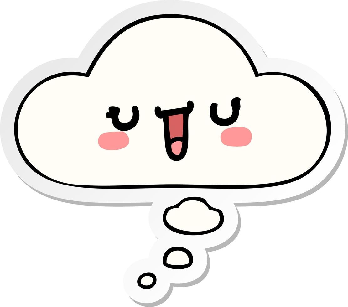 happy cartoon face and thought bubble as a printed sticker vector