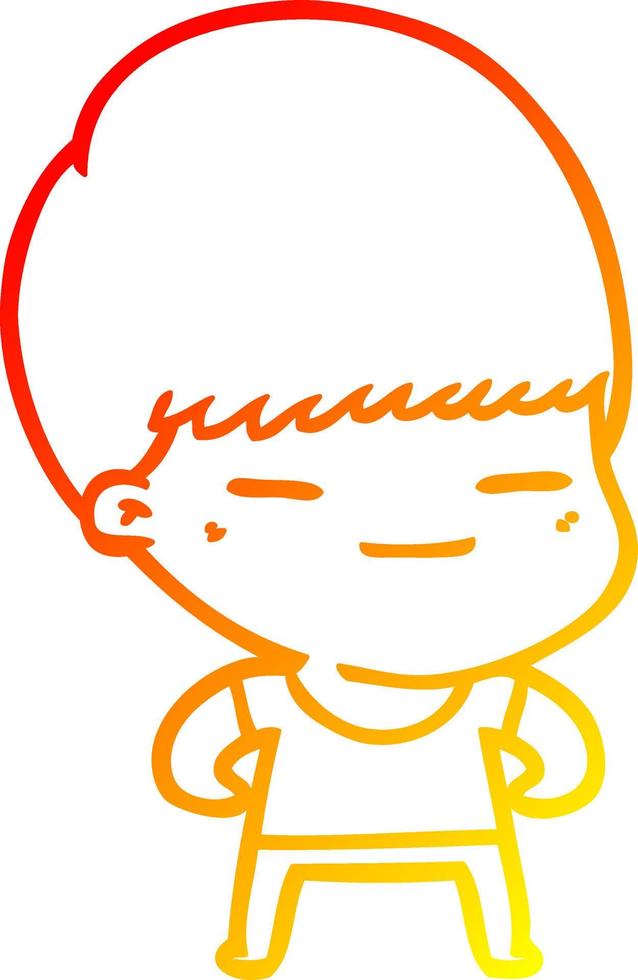 warm gradient line drawing cartoon smug boy vector