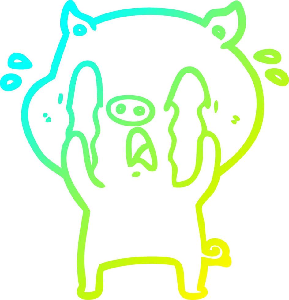 cold gradient line drawing crying pig cartoon vector